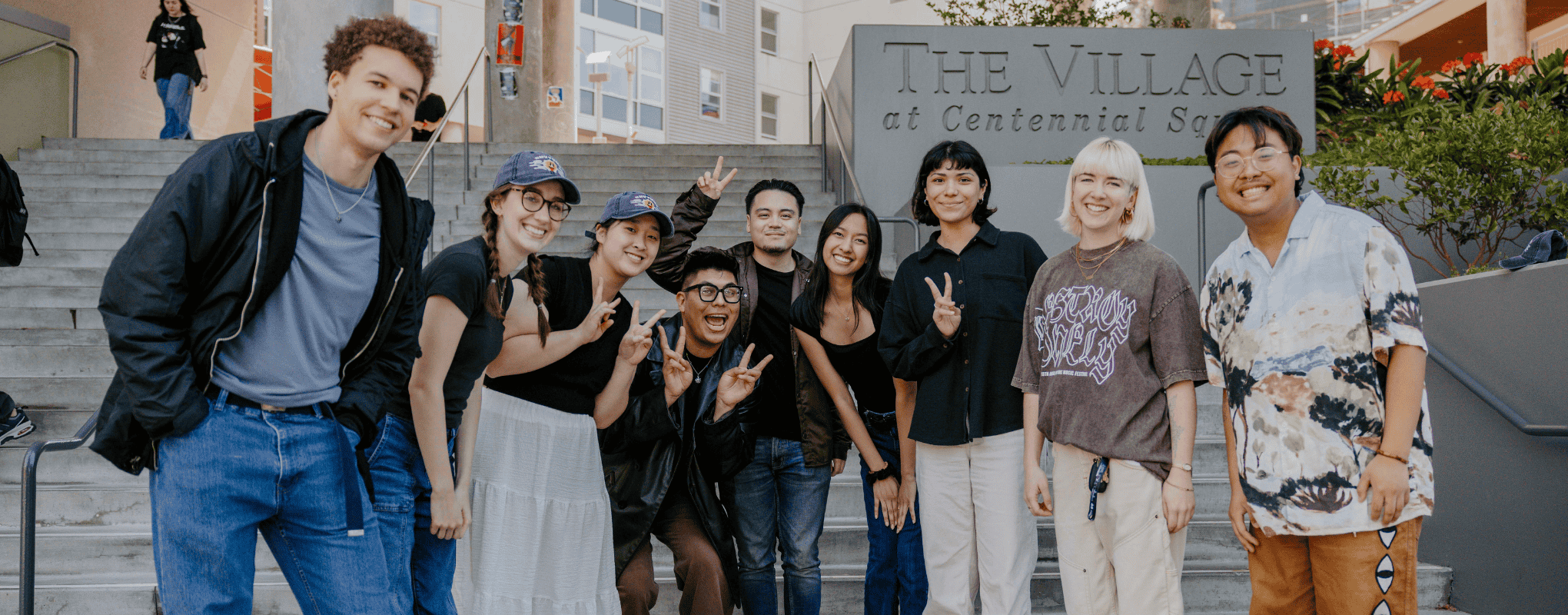 Students gather at The Village at Centennial Square