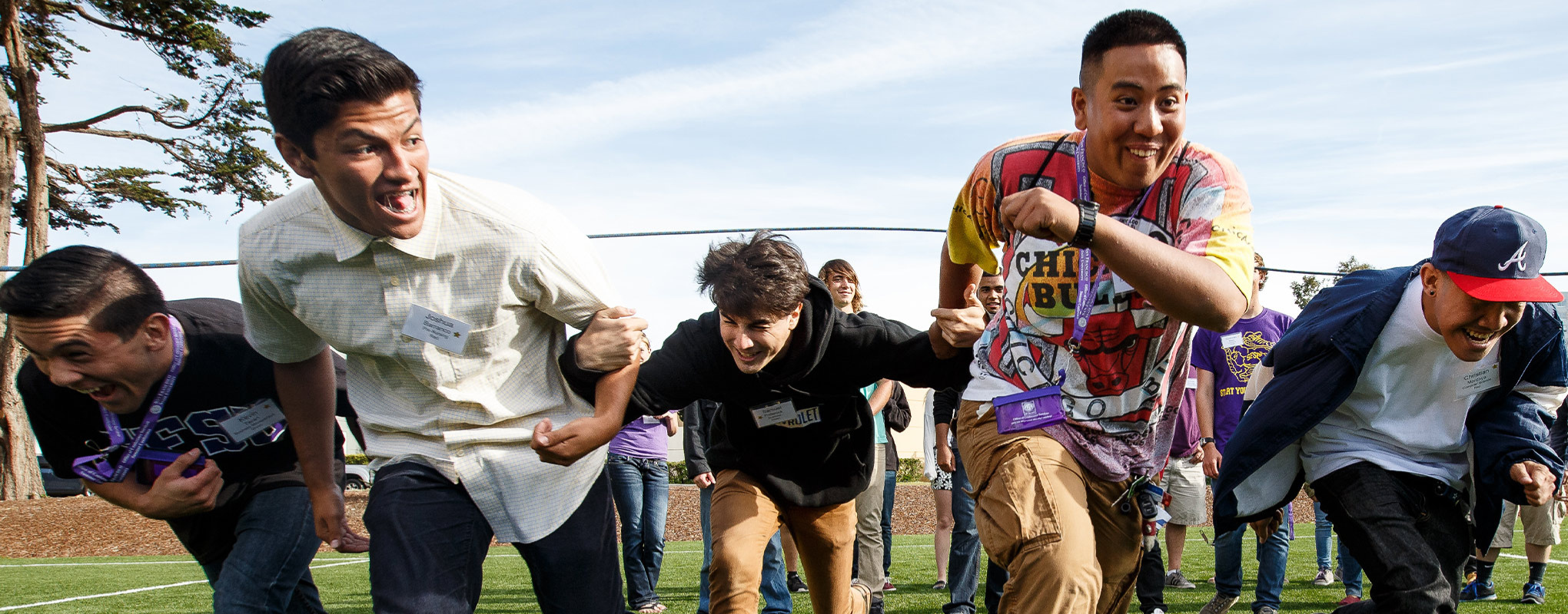 Students rushing the field at campus event