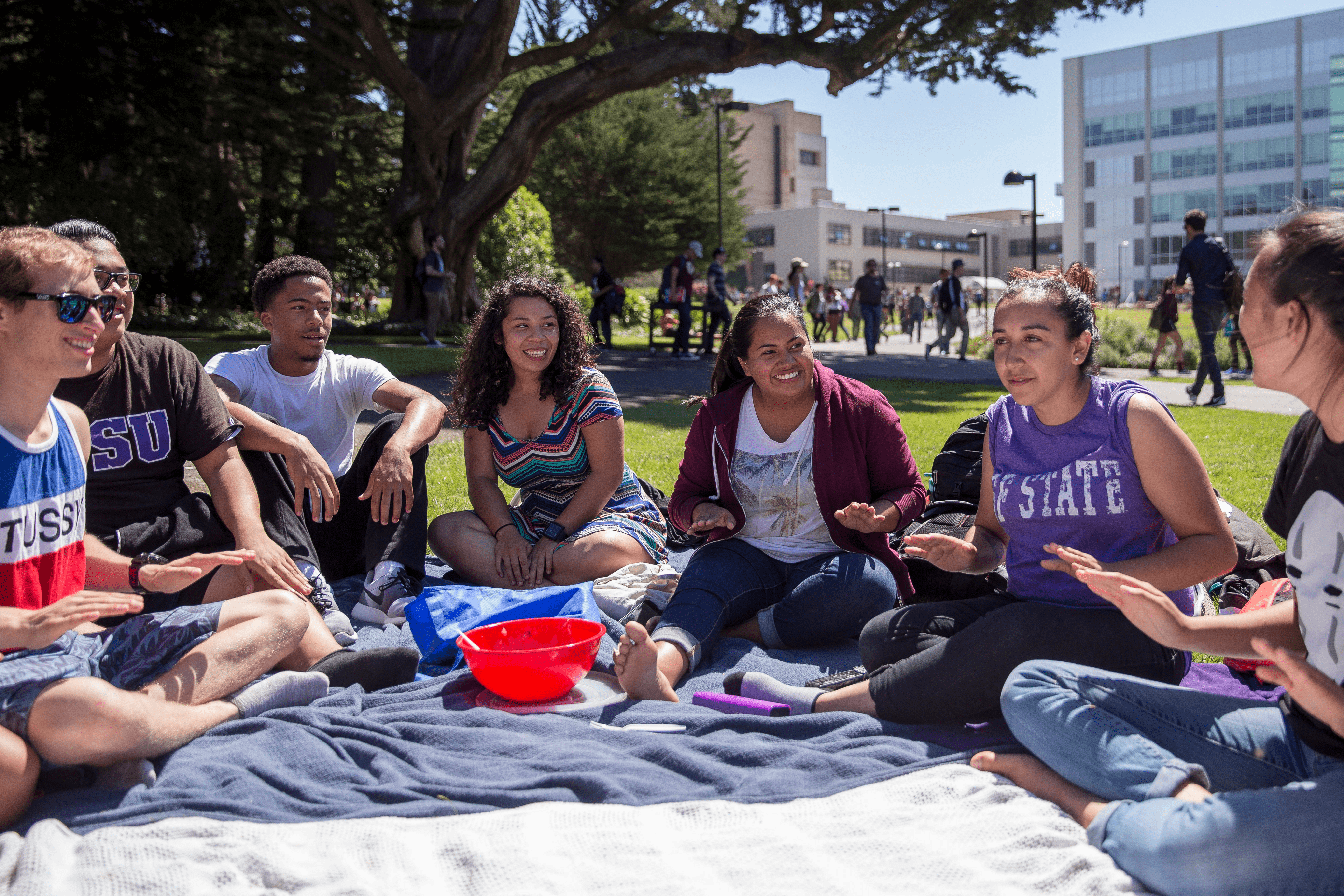 Students sitting at SFSU lawn