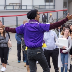 Student giving a campus tour.